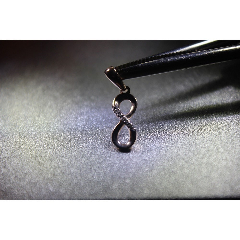 14k Rose Gold Infinity Pendant Russian 585 Hallmark clear Accent stones Charm